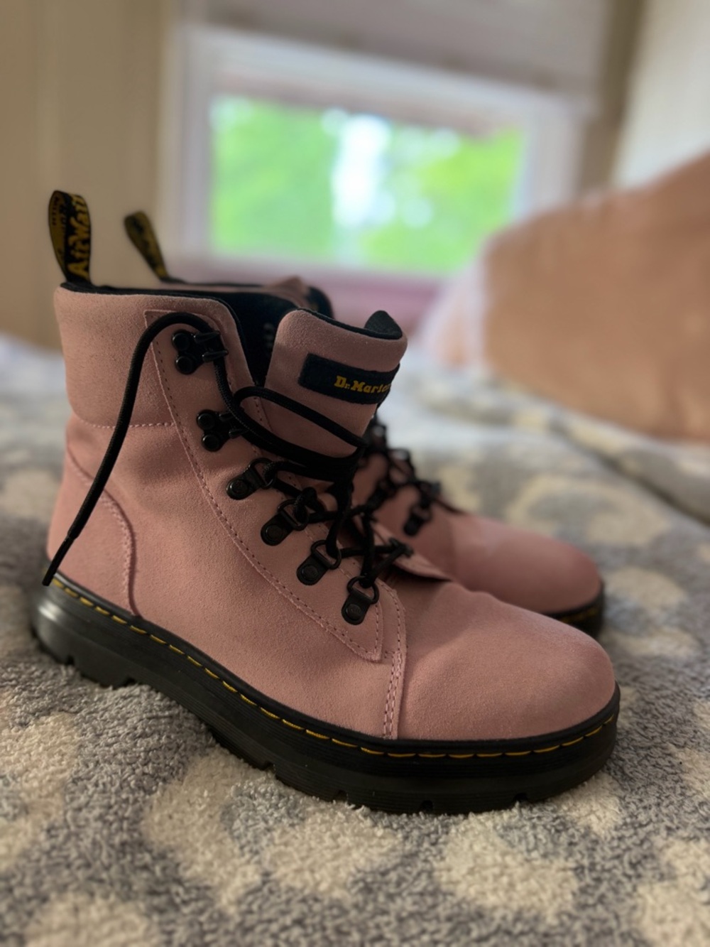 Dr. Martens Pink Suede Platform Lace-Up Boots